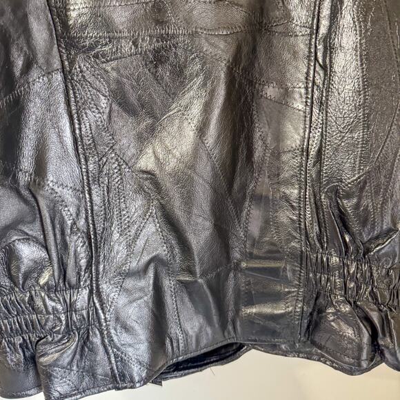 🏍️ Vintage FLIGHT PATH Black Patchwork Leather Biker Jacket 🏍️ - Picture 12 of 13